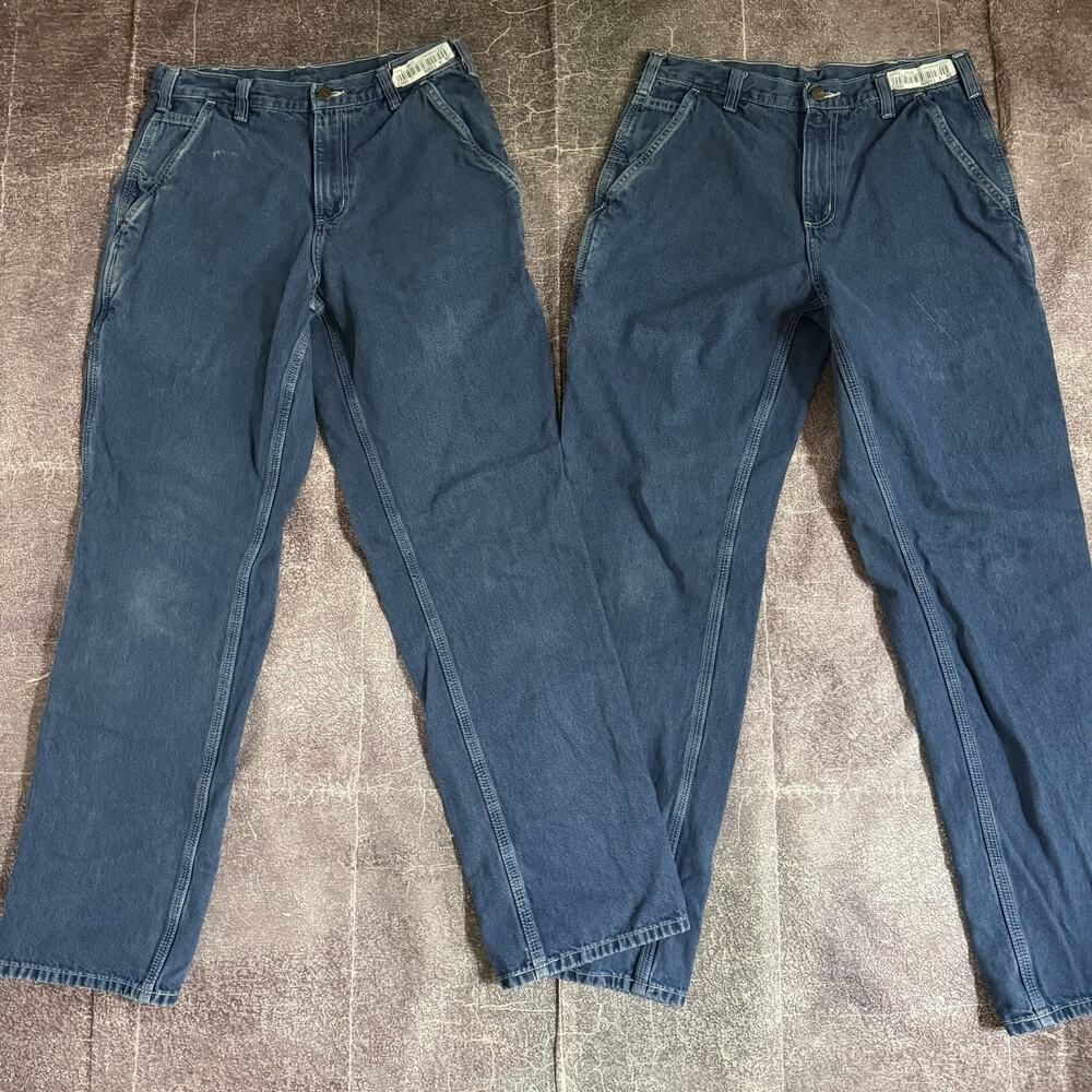 Men's Carhartt Loose Straight Denim Dungaree Work Blue Jean Lot of 2 Sz 32 X 34